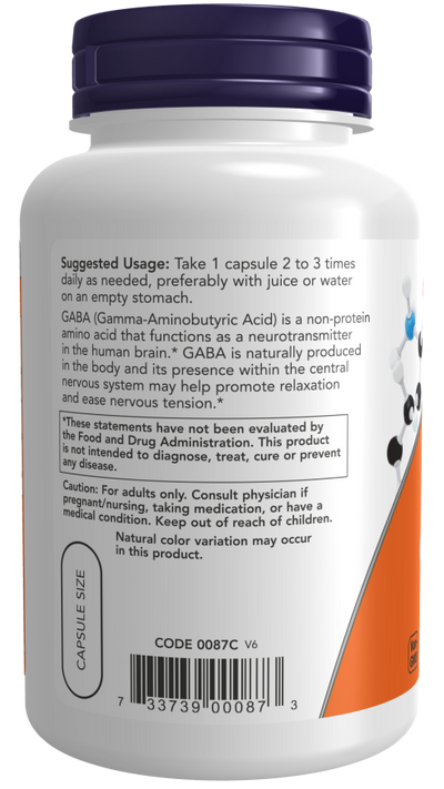 NOW Foods GABA Neurotransmitter Support 500 mg - 100 Veg Capsules