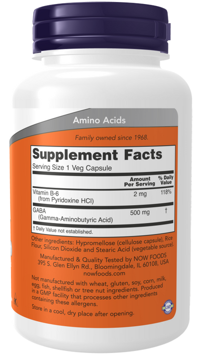 NOW Foods GABA Neurotransmitter Support 500 mg - 100 Veg Capsules