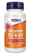 NOW Foods Vitamin D3 & K2 Supports Bone Health 1,000 IU / 45 mcg - 120 Capsules