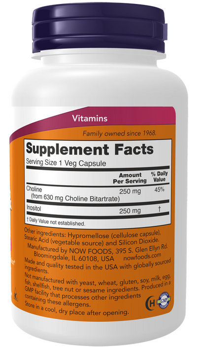 NOW Foods Choline & Inositol Nervous System Health - 100 Veg Capsules