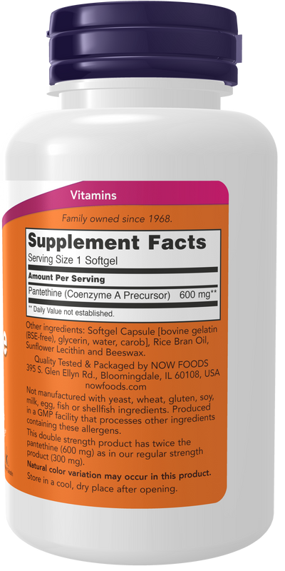 NOW Foods Double Strength Pantethine Cardiovascular Health 600 mg - 60 Softgels