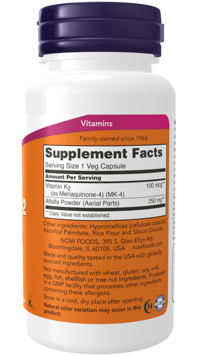 NOW Foods Vitamin K-2 100 mcg Supports Bone Health - 100 Veg Capsules