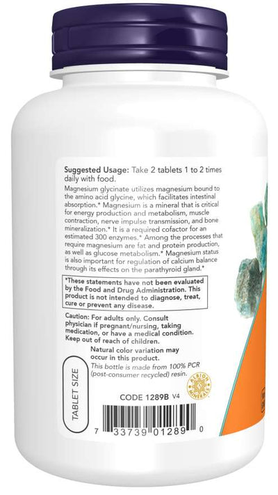 NOW Foods Magnesium Glycinate Nervous System Support - 180 Tablets