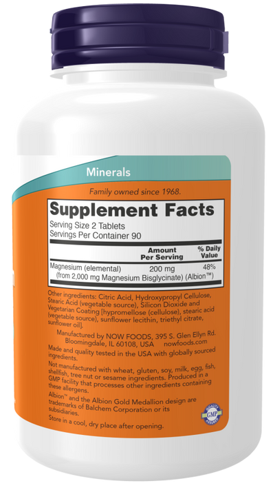 NOW Foods Magnesium Glycinate Nervous System Support - 180 Tablets