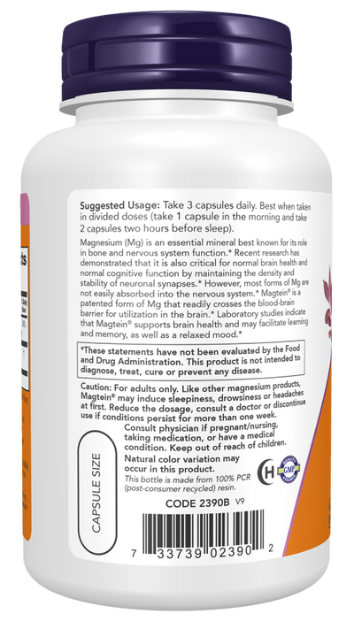 NOW Foods Magtein Magnesium L-Threonate Cognitive Support - 90 Veg Capsules
