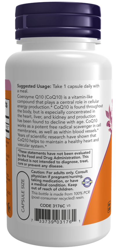 NOW Foods CoQ10 200 mg for Cardiovascular Health - 60 Veg Capsules