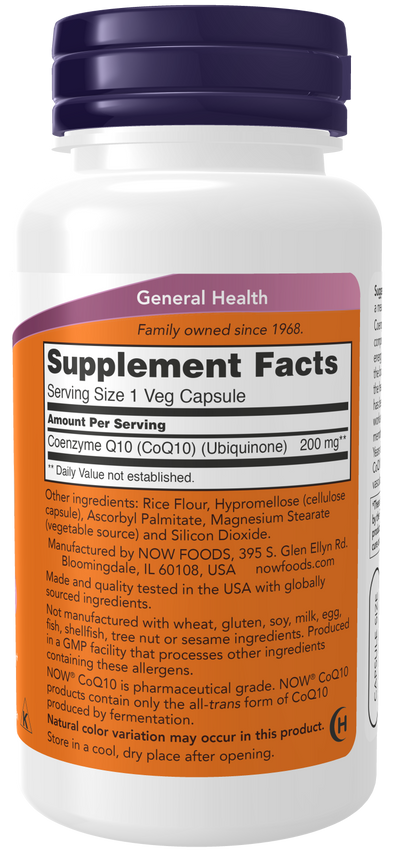 NOW Foods CoQ10 200 mg for Cardiovascular Health - 60 Veg Capsules