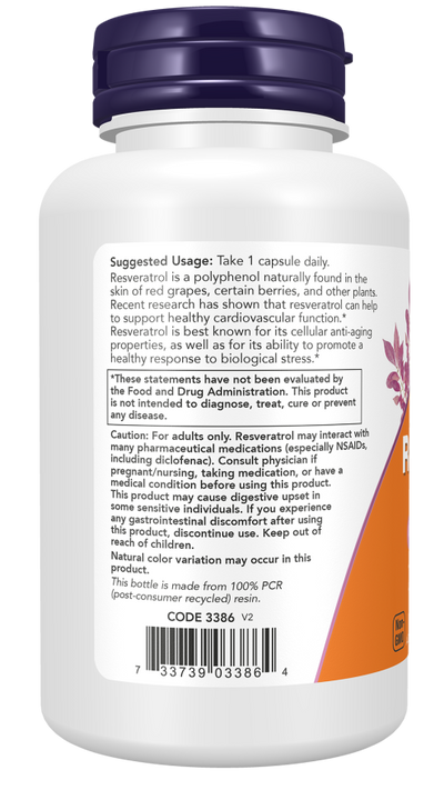 NOW Foods Extra Strength Resveratrol 350 mg Cardiovascular Support - 60 Veg Capsules