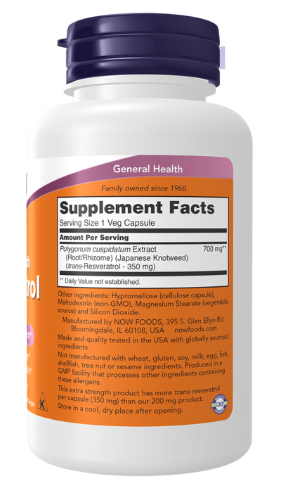 NOW Foods Extra Strength Resveratrol 350 mg Cardiovascular Support - 60 Veg Capsules