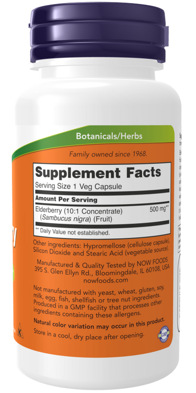 NOW Foods Elderberry Free Radical Scavenger 10:1 Concentrate 500 mg - 60 Veg Capsules