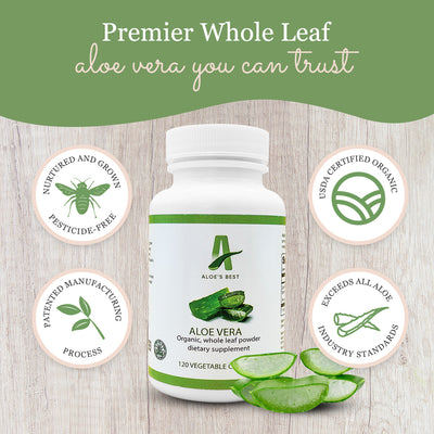 Aloe's Best Organic Whole Leaf Powder Aloe Vera - 120 Vegetable Capsules
