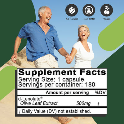 East Park Olive Leaf Extract (OLE) Super Strength d-Lenolate 500mg | 18% or More Oleuropein Immune System Booster | 180 Vegetarian Capsules (Non-GMO)