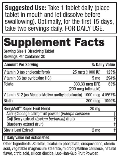 Purity Products B-12 Energy Berry Lemonade Melt - 30 Dissolving Tablets