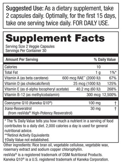 Purity Products CoQ10 Daily with Resveratrol - 60 Vegetarian Capsules