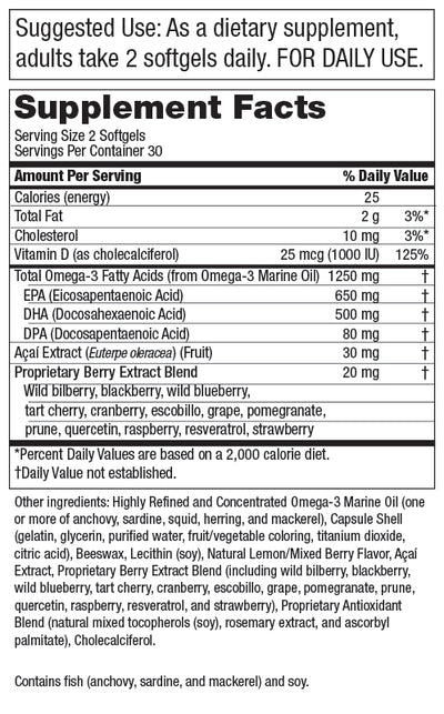 Purity Products OmegaBerry with Vitamin D + Berry Blend - 60 Softgels