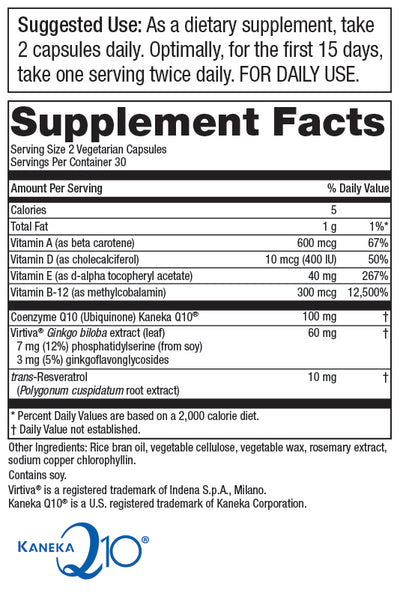 CoQ10 Daily Super Boost with Ginkgo & Resveratrol - 60 Vegetarian Capsules