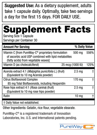 Purity Products Once-Daily Essential Immunity Vitamin C & D Super Formula - 30 Capsules